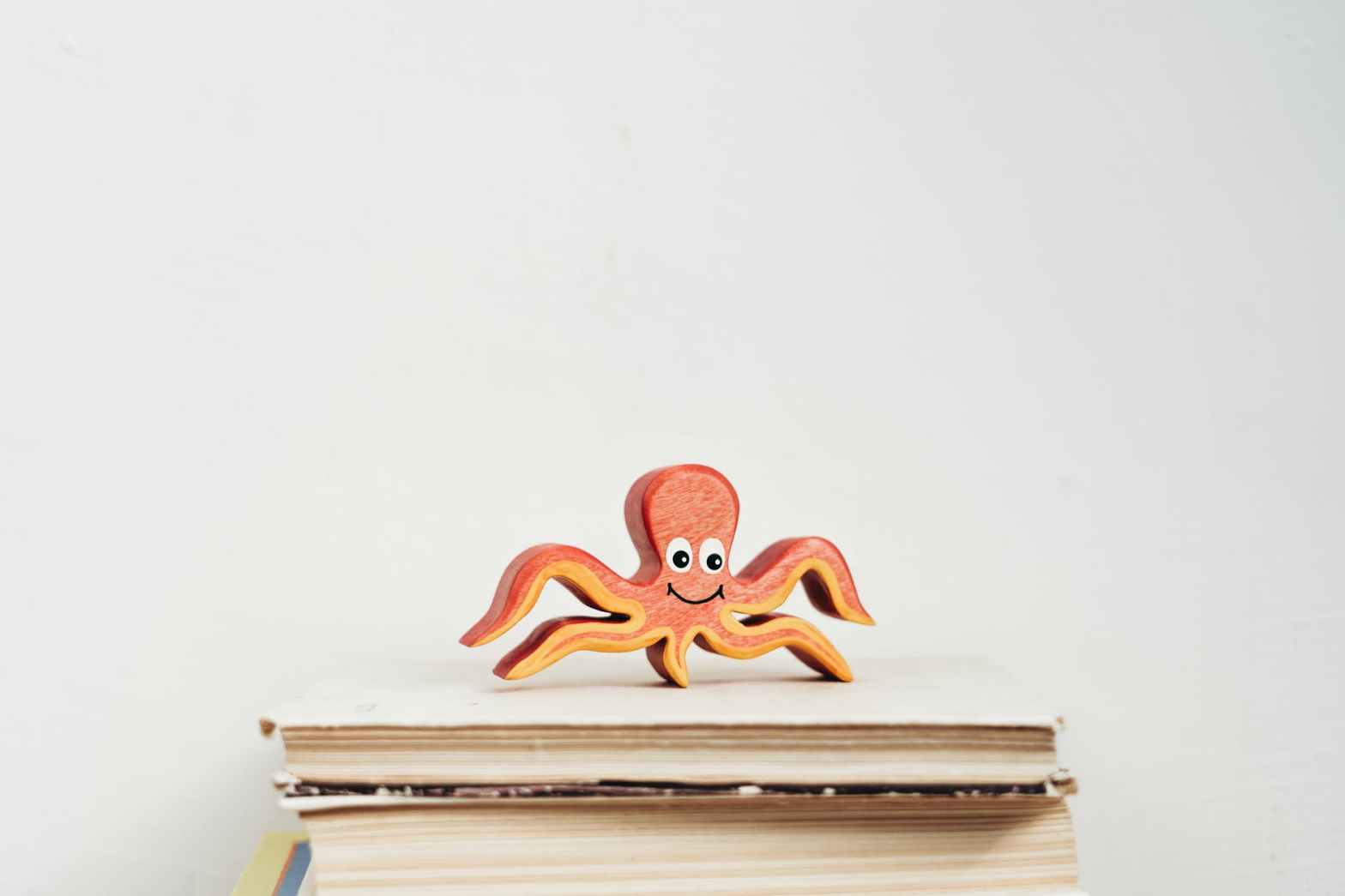 wooden octopus figurine on book